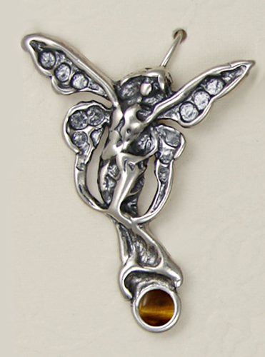 Sterling Silver Fairy of Joy Drop Dangle Earrings With Tiger Eye Sterling Silver Fairy of Joy Drop Dangle Earrings With Tiger Eye